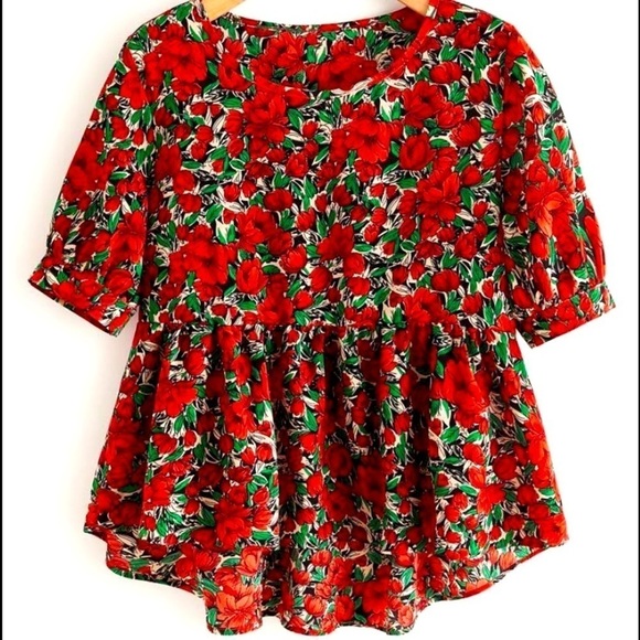 Shein Floral Top Hi Lo Peblum Boho - Picture 1 of 11